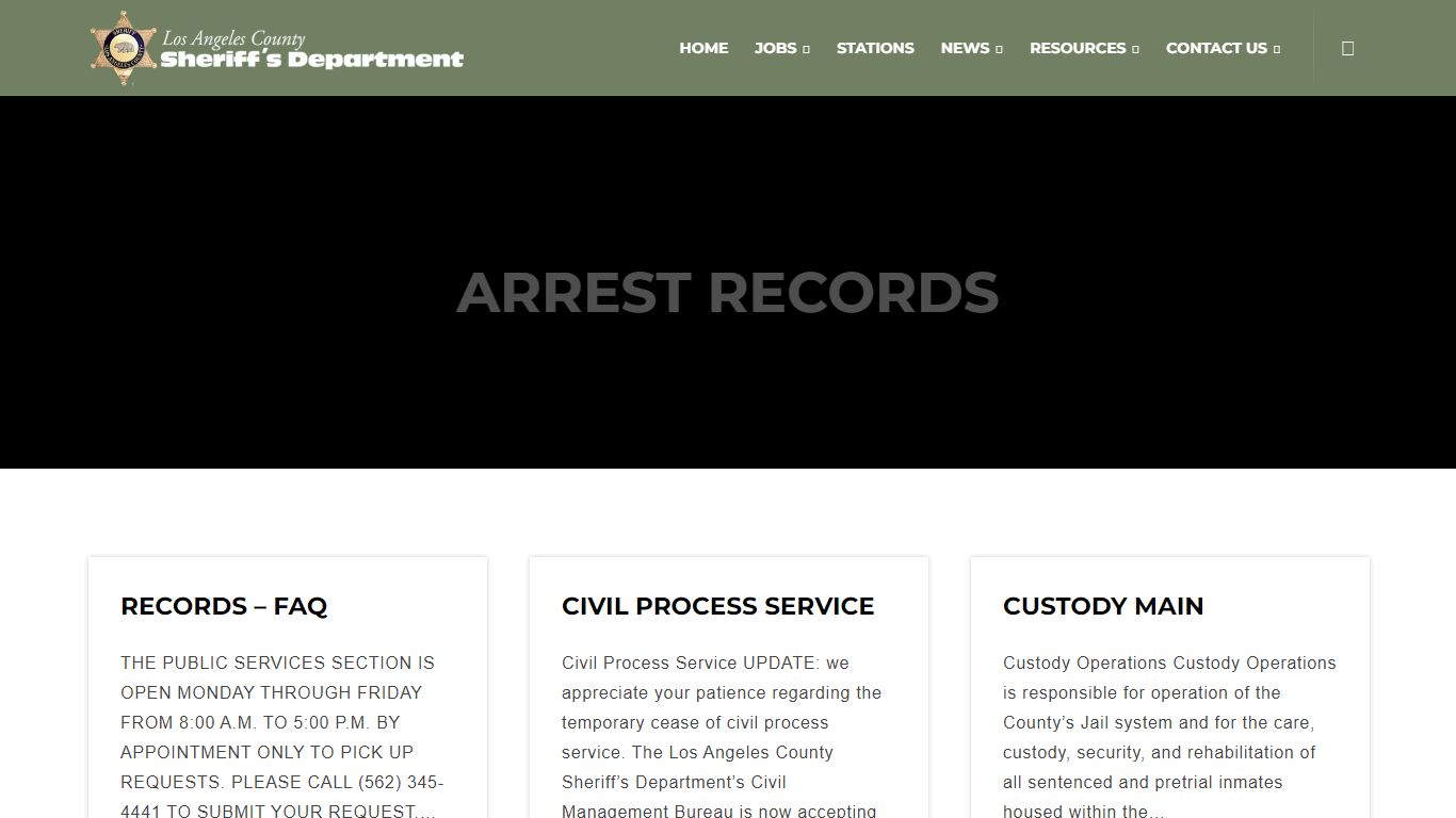 Arrest records - Los Angeles County Sheriff's Department